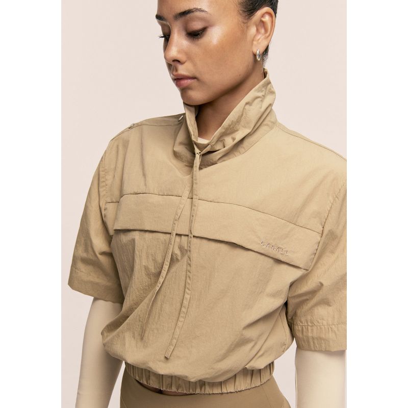 CASALL Women's Active Short Sleeve Track Jacket, Sand Color