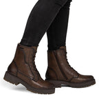 Brown women's leather worker boots Rieker 75800-25