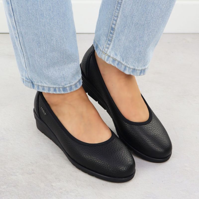 Rieker L5360-00 Women's Black Leather Slip-On Shoes Footwear Your Sports Performance