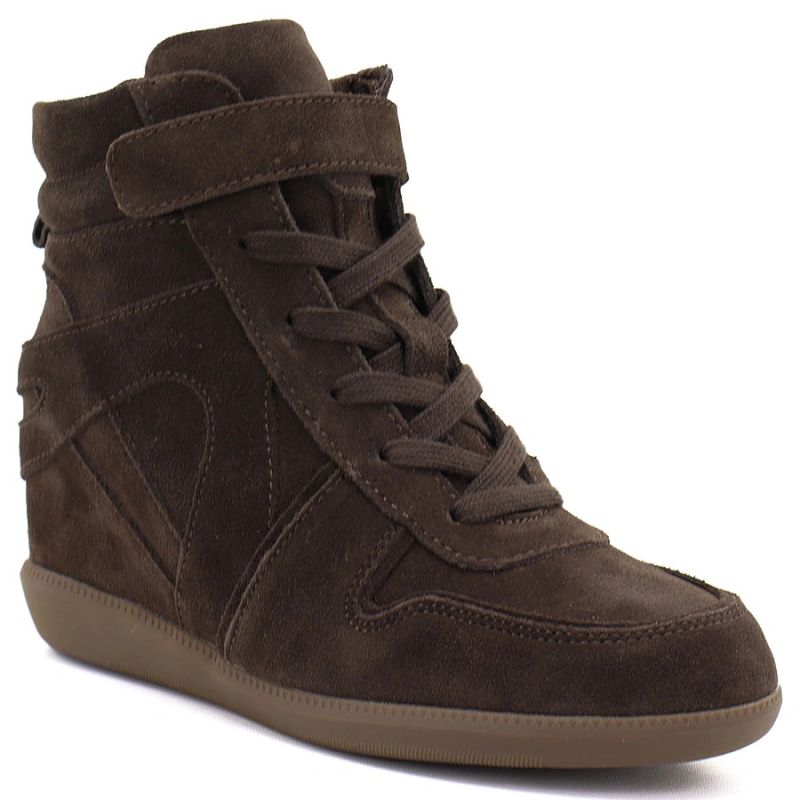 Women’s leather wedge sneakers ankle boots in chocolate Vinceza 31712