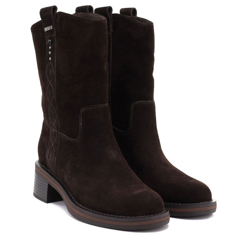 Women's leather ankle boots, cowboy boots, suede, chocolate, Big Star UU274607