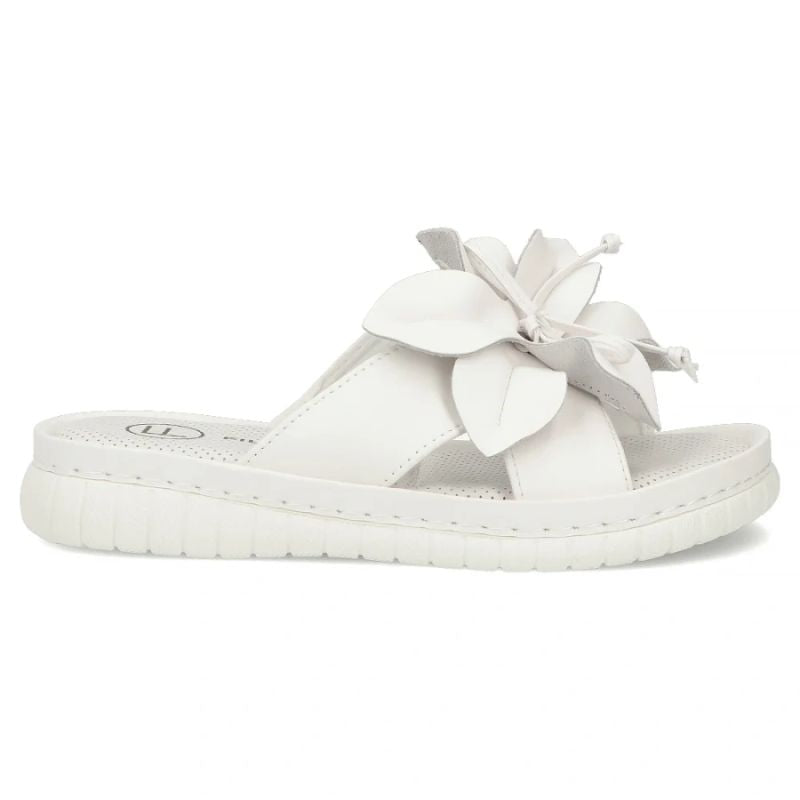 Women's leather flip-flops with a flower, white Filippo DK7762