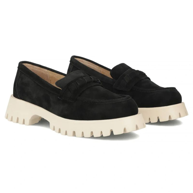 Women's leather suede loafers, black Filippo DP7554 Filippo