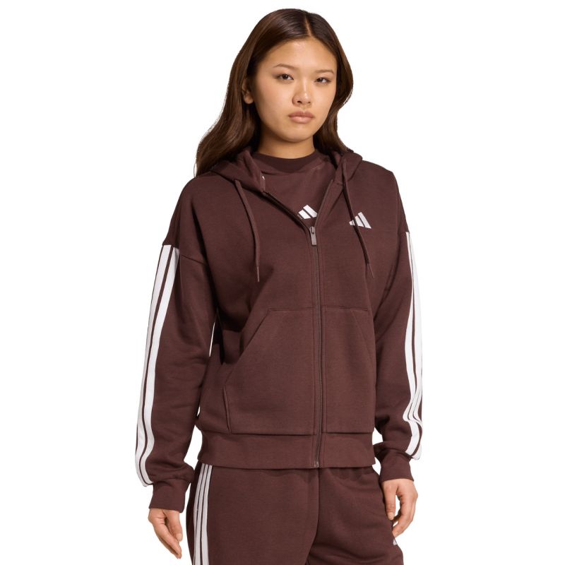Women's adidas Essentials 3-Stripes Full-Zip Fleece Hoodie Brown JY3082 To be categorized Your Sports Performance