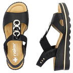 Women's comfortable platform wedge sandals black Rieker 67498-00 Rieker