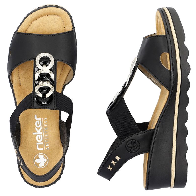 Women's comfortable platform wedge sandals black Rieker 67498-00 Rieker