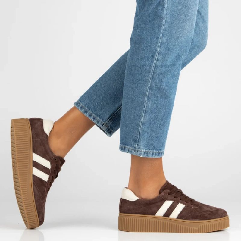 Women's brown leather and suede platform shoes Filippo DP6776