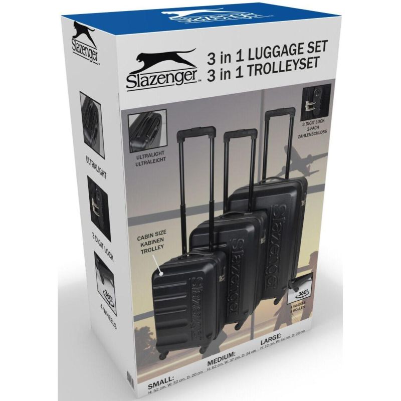 SET OF 3 SUITCASE 18/22/26 INCHES BLACK SLAZENGER Accessories Your Sports Performance