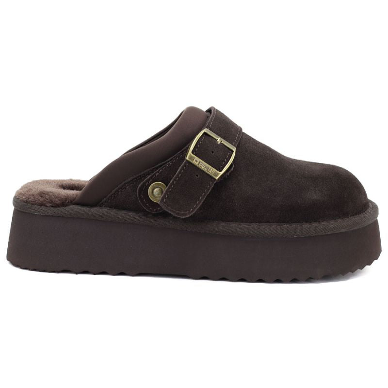Women's leather insulated flip-flops on a chocolate platform Big Star UU274697