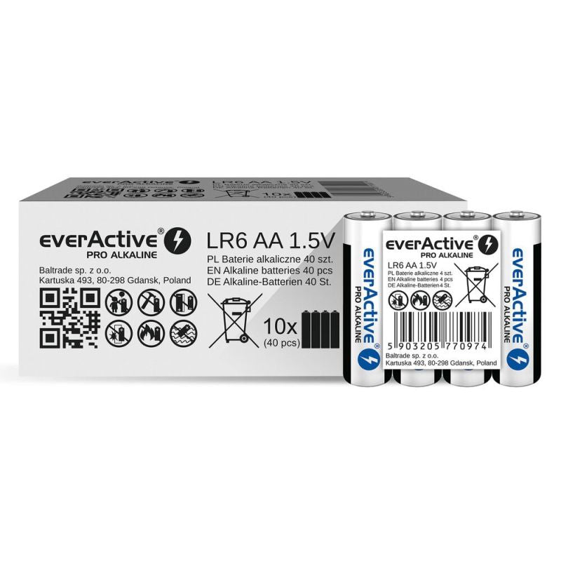EVERACTIVE PRO ALKALINE BATTERIES AA, LR6, SHRINK 4 PCS, 1250 mAh, HIGH PERFORMANCE, LR6PRO4T Baterie, akumulatorki i ładowarki/Baterie Your Sports Performance