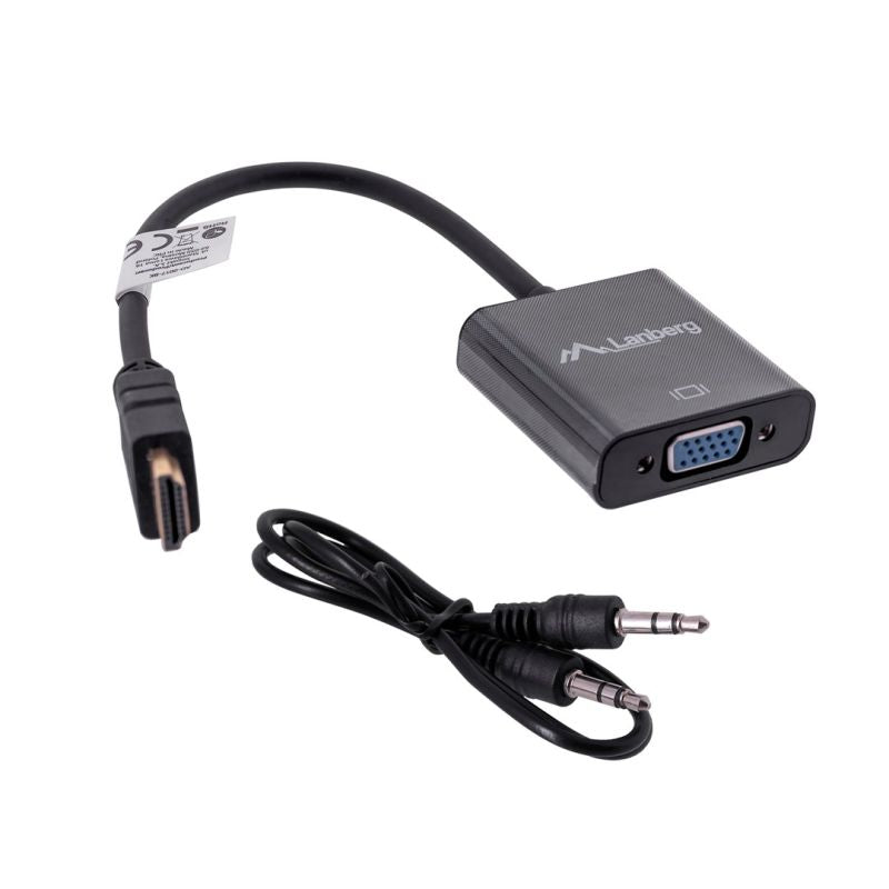 Lanberg AD-0017-BK adapter (HDMI M - D-Sub (VGA) F; 0.20m; black color) Kable i adaptery/Adaptery, przejściówki Your Sports Performance