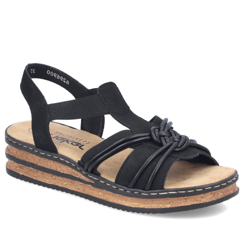 Women's black elastic strap sandals Rieker 62969-00 Rieker