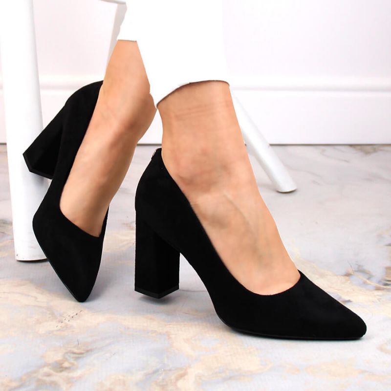 Sergio Leone W SK316A Suede Pumps on the Block Heel in Black