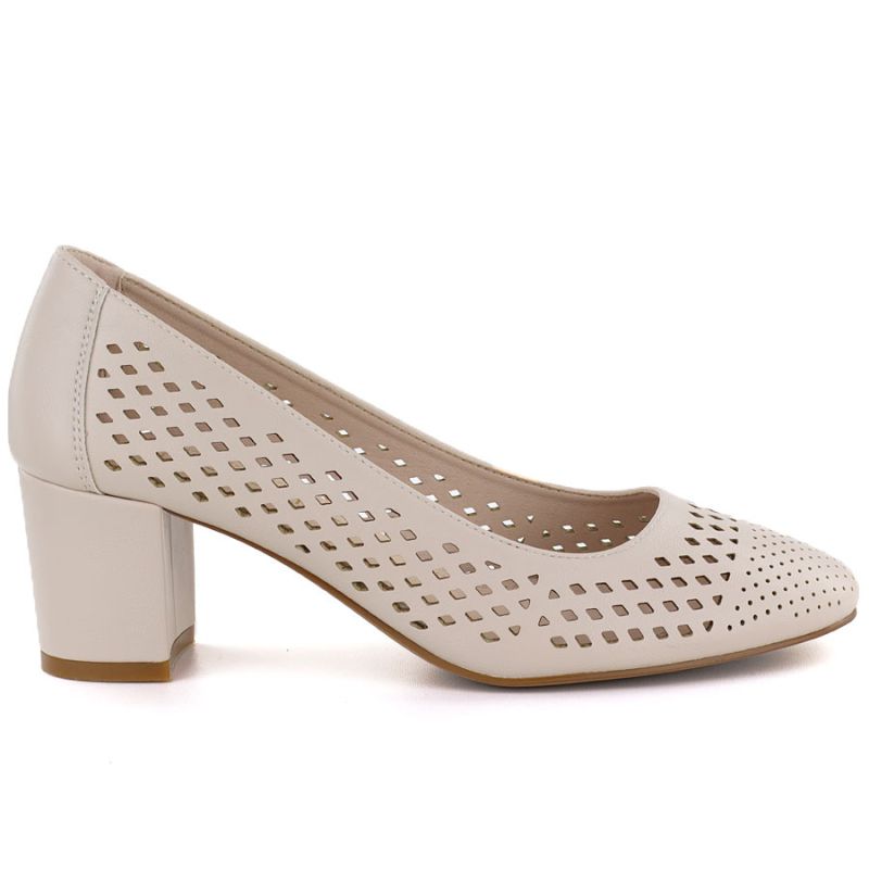 Beige openwork pumps with a block heel, Sergio Leone PB848 LEONE