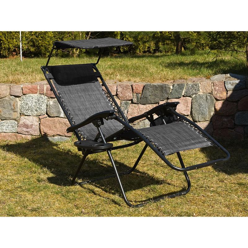 FOLDABLE GARDEN DECK CHAIR WITH CANOPY 173X52/65X110CM GRAY Home and Garden/Garden Your Sports Performance