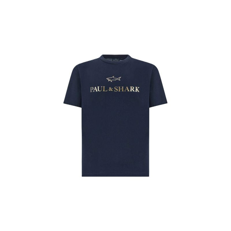 Paul&Shark Men's Cotton T-shirt Navy Blue and Gold 99311007-50E - Classic Cut, Logo