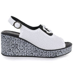 Women's leather wedge sandals with openwork white S.Barski 7014 S.Barski