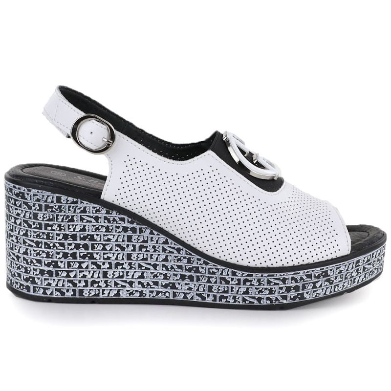 Women's leather wedge sandals with openwork white S.Barski 7014 S.Barski