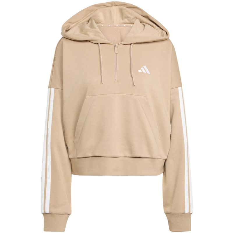 Women's Essentials 3-Stripes French Terry Hoodie Quarter Zip Beige JX7676 In preparation Your Sports Performance