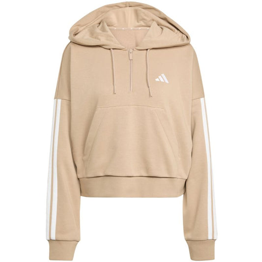 Women's Essentials 3-Stripes French Terry Hoodie Quarter Zip Beige JX7676 In preparation Your Sports Performance
