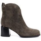 Women's leather high-heeled ankle boots in khaki Vinceza 91178