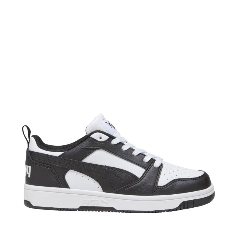 Puma Rebound V6 Lo Mid kids' shoes white and black 393833 01 Puma