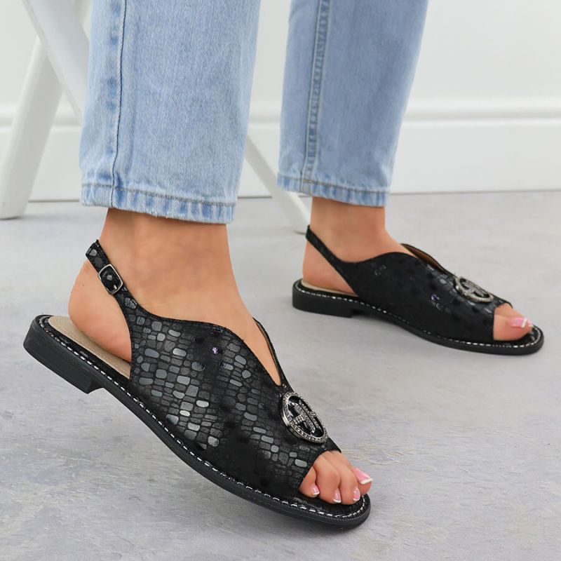 Women's black leather sandals S.Barski KV51-094 Footwear Your Sports Performance