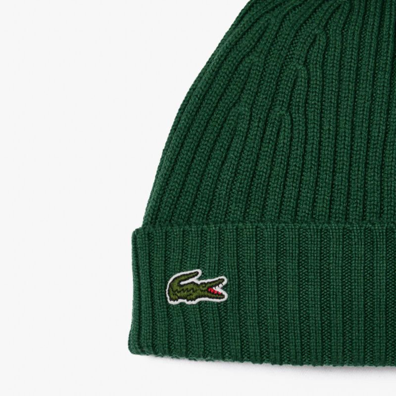 Lacoste Ribbed Wool Beanie Green - RB0001-132 Lacoste