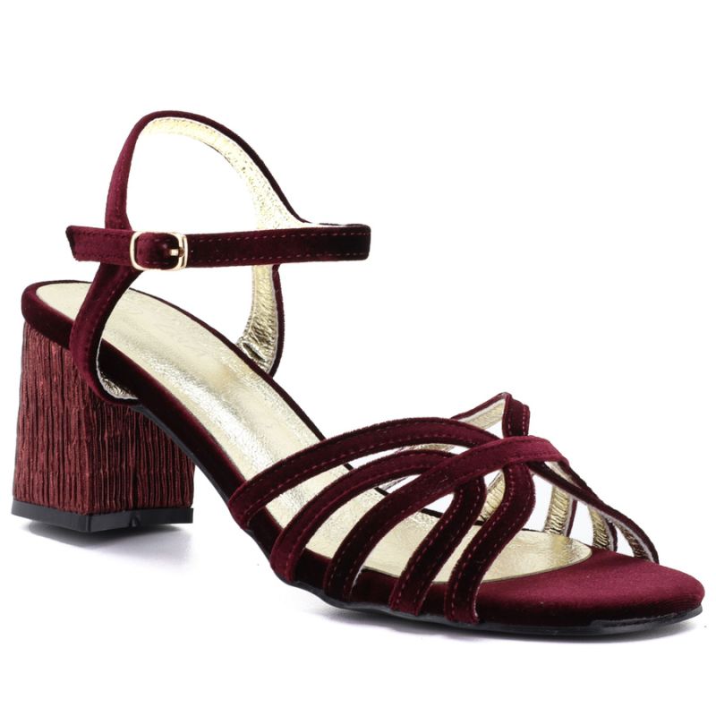 Women's Burgundy Block Heel Sandals D&A by S.Barski SR61-0102 D&A