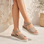 Women's leather wedge sandals beige Jezzi 26SD18-32 Jezzi