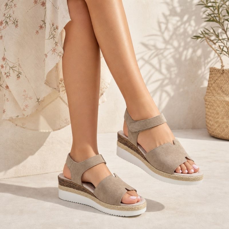 Women's leather wedge sandals beige Jezzi 26SD18-32 Jezzi