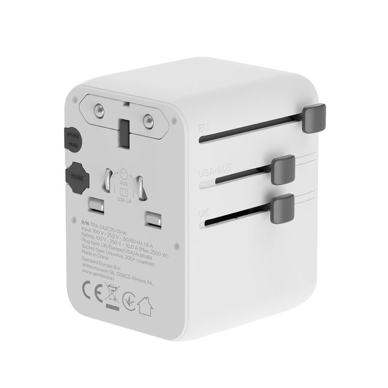GEMBIRD UNIVERSAL TRAVEL ADAPTER 70W, WHITE Kable i adaptery/Adaptery, przejściówki Your Sports Performance