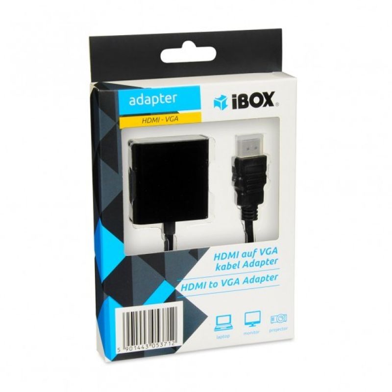 IBOX IAHV01 Adapter (HDMI M - D-Sub (VGA) F; 1m; black) Kable i adaptery/Adaptery, przejściówki Your Sports Performance