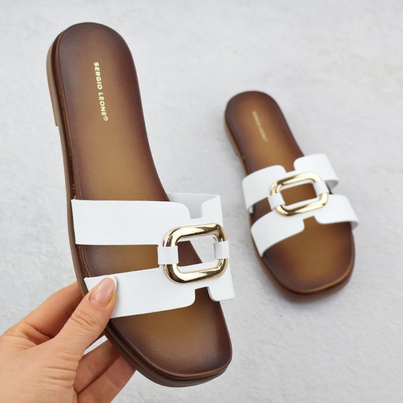 Women's slippers with decoration, white, Sergio Leone SK077H Footwear Your Sports Performance