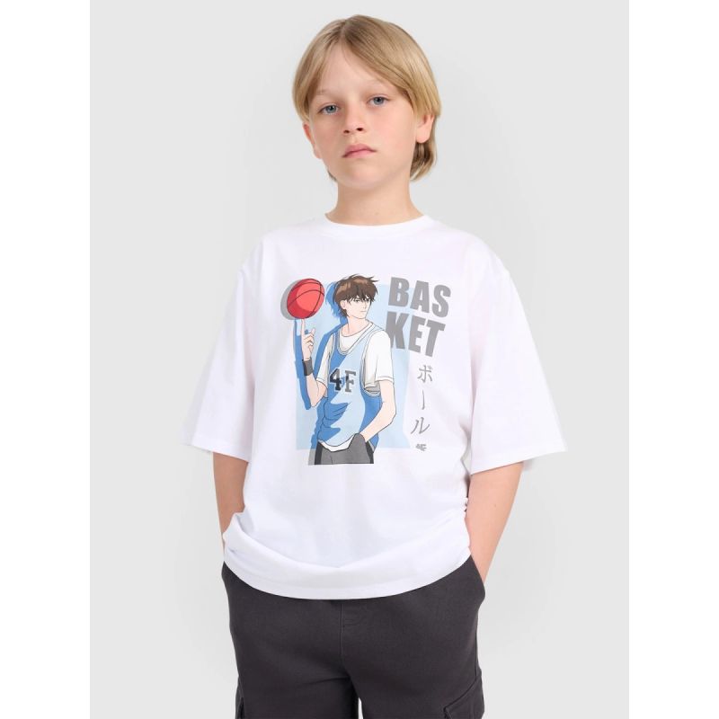 Boy's oversize T-shirt with print 4F 4FJRAW25TTSHM3062-10S *Kategoria tymczasowa Your Sports Performance