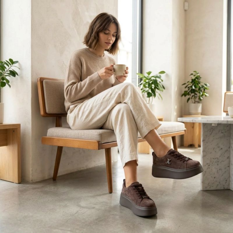 Women's brown leather platform shoes Filippo 6246