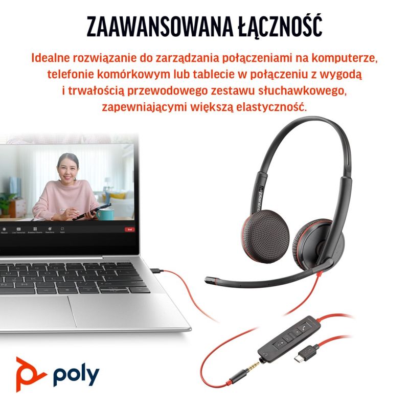 POLY Blackwire 3225 USB-C Stereo Headset + 3.5mm Plug + USB-C/A Adapter (Multi-Pack) Akcesoria GSM/Słuchawki przewodowe Your Sports Performance