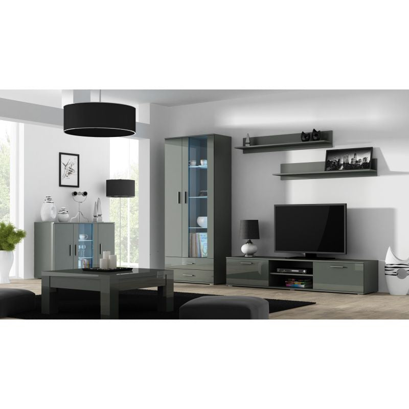 SOHO S6 2D2S display cabinet, grey/grey gloss Bufety i witryny/Bufety i witryny na drewnianej podstawie Your Sports Performance