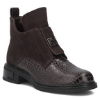 Women’s Leather Ankle Boots, Crocodile Effect, Chocolate Brown Filippo DBT820
