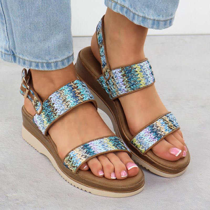 Women's wedge sandals, blue braided, Potocki 45302 Footwear Your Sports Performance
