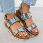 Women's wedge sandals, blue braided, Potocki 45302 Footwear Your Sports Performance