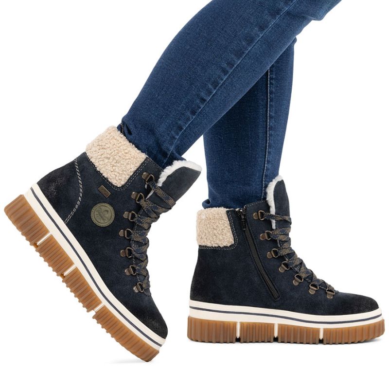 Rieker Y6347-14 Navy Blue Waterproof Leather Women's Ankle Boots