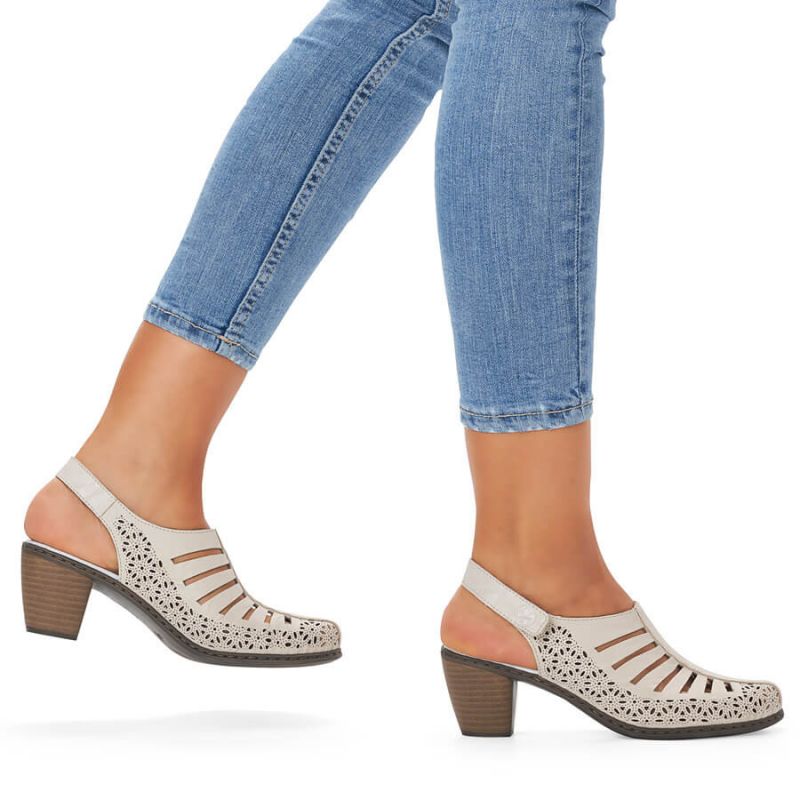 Rieker W RKR49B leather high-heeled sandals, beige Footwear/Lifestyle/Rieker Your Sports Performance