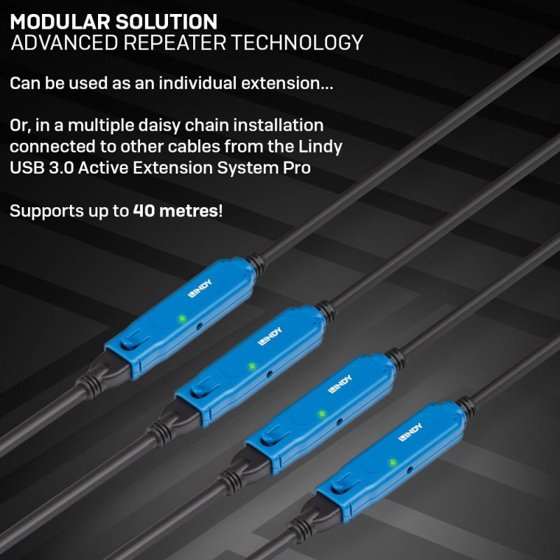 Lindy 43158 USB Cable USB 3.2 Gen 1 (3.1 Gen 1) 8m USB A Black Kable i adaptery/Kable USB Your Sports Performance