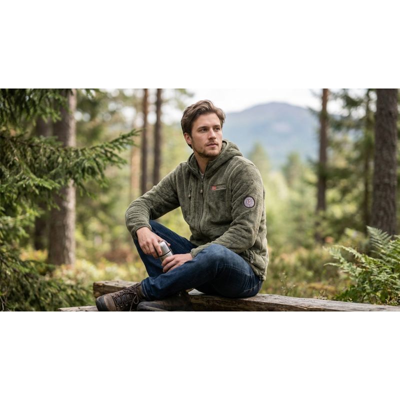 Geographical Norway UPLOAD HOOD OLIVE DB MEN 224 Men's Fleece Jacket (WY3387H/GN-OLIVE)