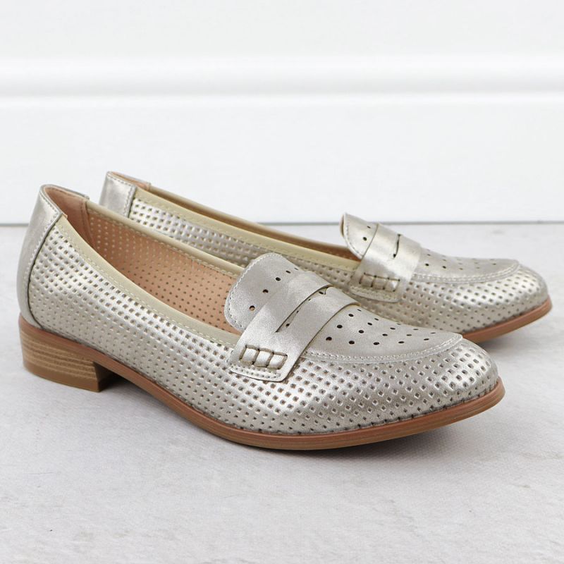 Women's openwork loafers, metallic gold, Potocki 12581 Footwear Your Sports Performance