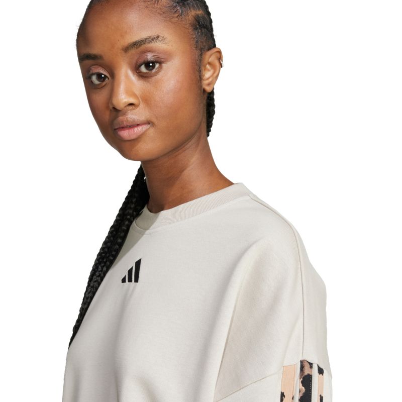 Women's adidas Animal Print 3-Stripes French Terry Sweatshirt Cream JM1836 In preparation Adidas