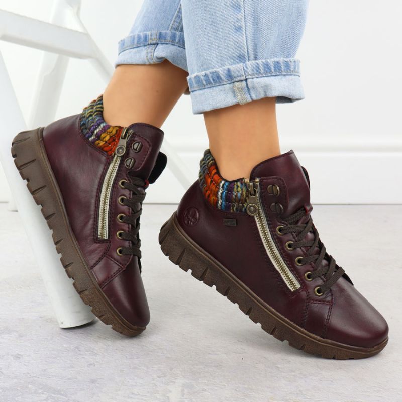Women's leather ankle boots, burgundy, Rieker N1305-35 Footwear Your Sports Performance