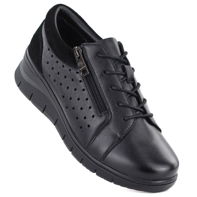 Women's leather openwork wedge shoes, black Vinceza 39977 To be categorized Your Sports Performance