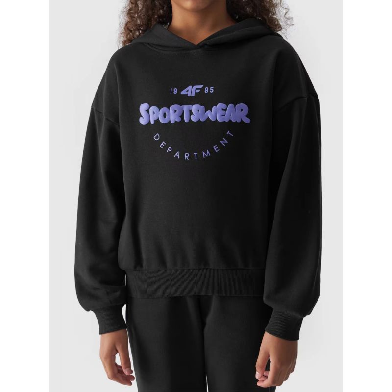 Girls' sweatshirt with hood, open, 4F Junior 4FJWAW24TSWSF1213-20S *Kategoria tymczasowa Your Sports Performance